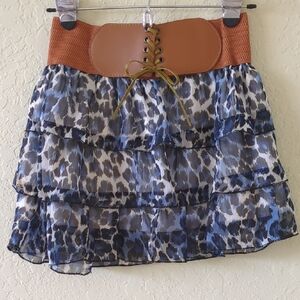 Stylish Leopard Print Mini Skirt with Brown Waistband